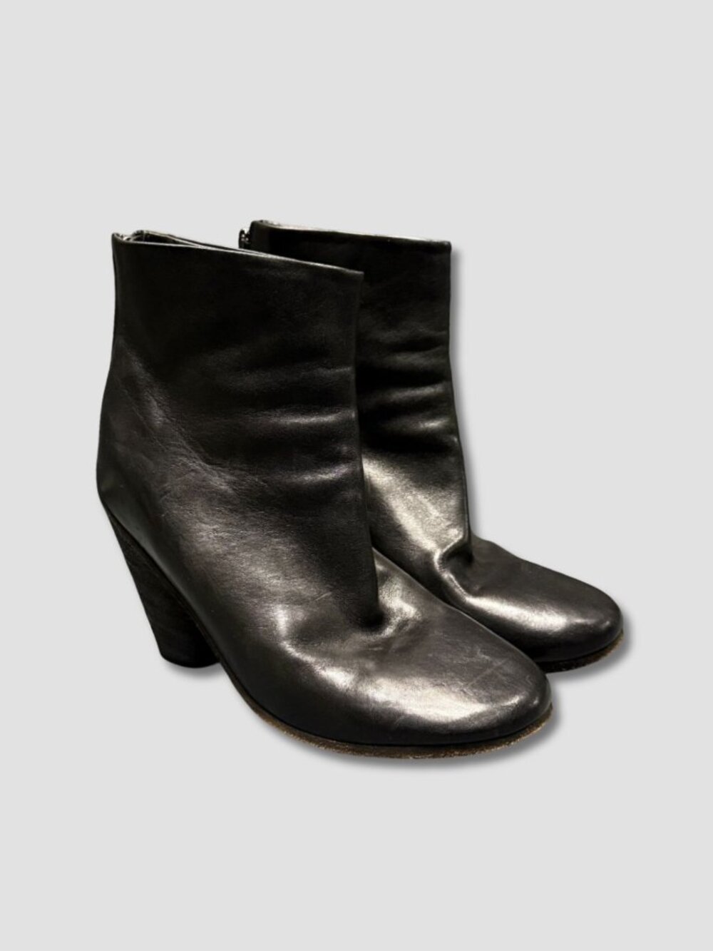 MARSELL Black Leather Ankle Boots Block Heel Booties